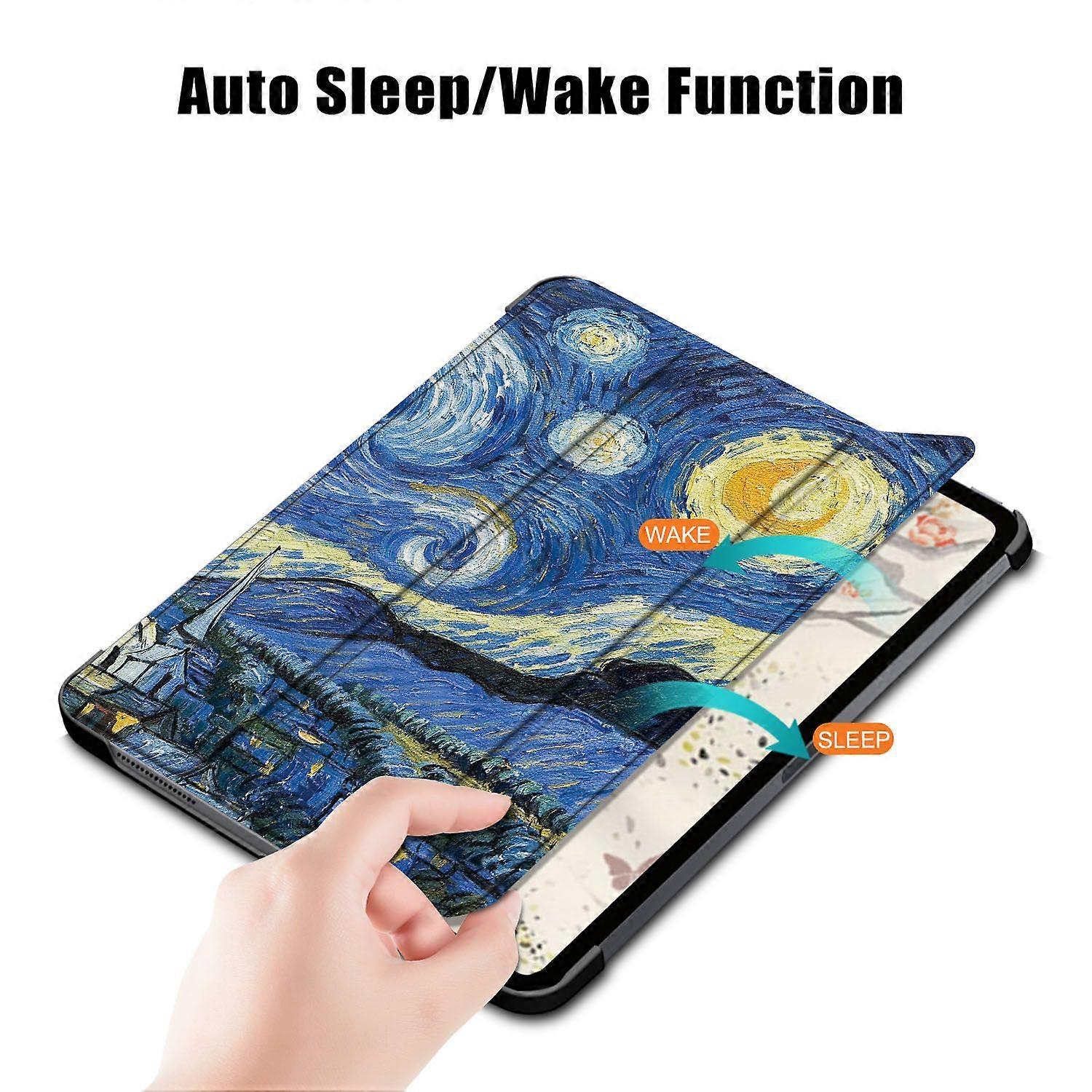 Husa tableta tri-fold din piele PU cu model Van Gogh Starry Night, multicolor, pentru iPad Air 11 (2020, 2022, 2024, 2025)