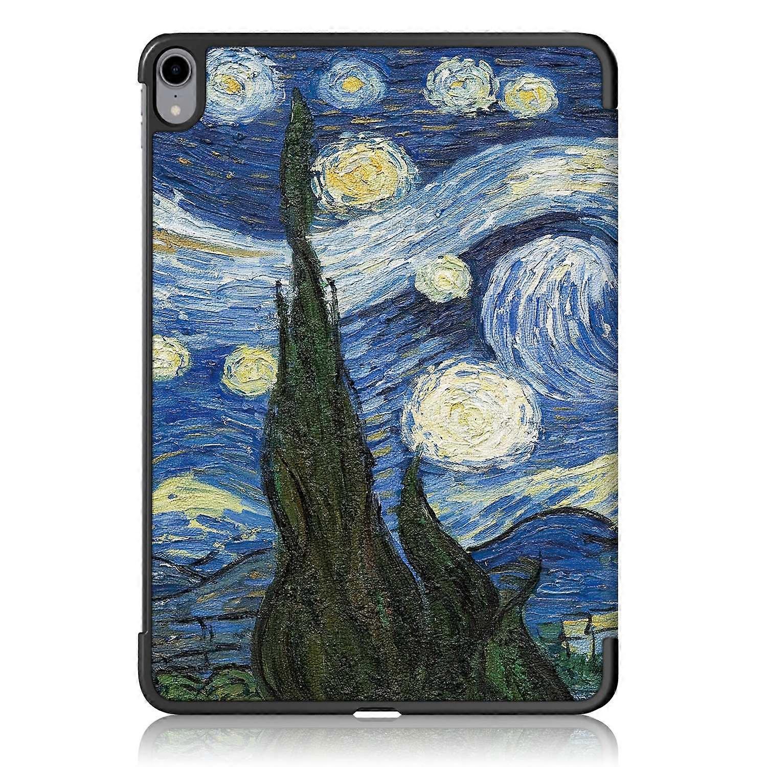 Husa tableta tri-fold din piele PU cu model Van Gogh Starry Night, multicolor, pentru iPad Air 11 (2020, 2022, 2024, 2025)