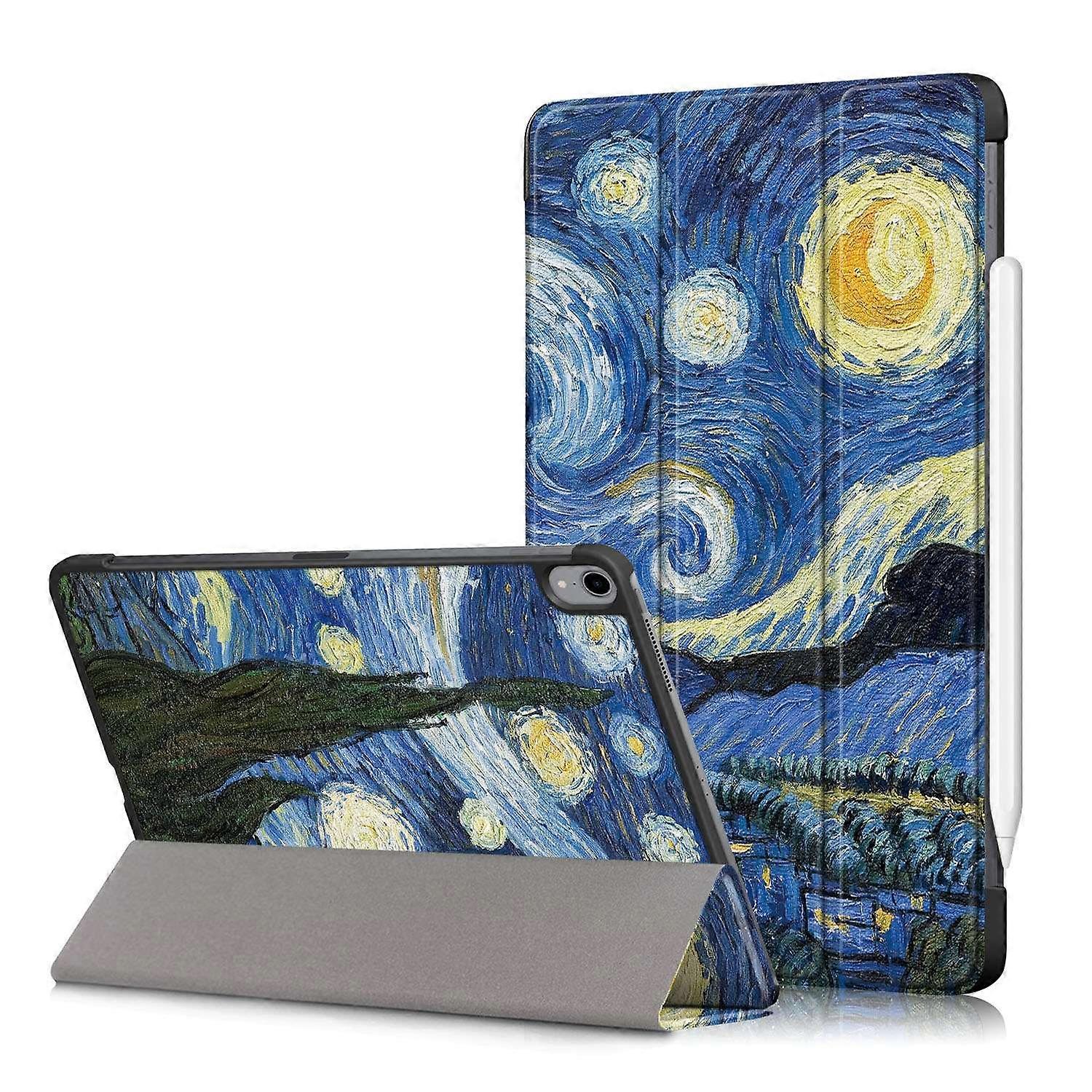 Husa tableta tri-fold din piele PU cu model Van Gogh Starry Night, multicolor, pentru iPad Air 11 (2020, 2022, 2024, 2025)