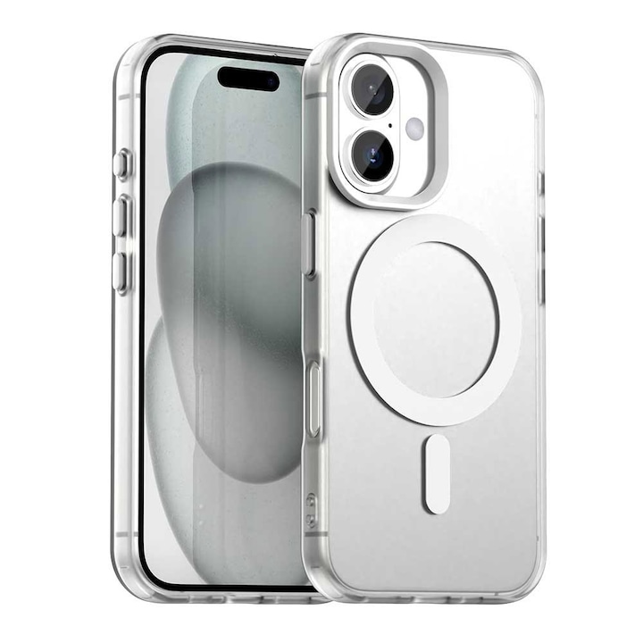 Husă Candy Case pentru iPhone 16, alb, design minimalist, material TPU și policarbonat