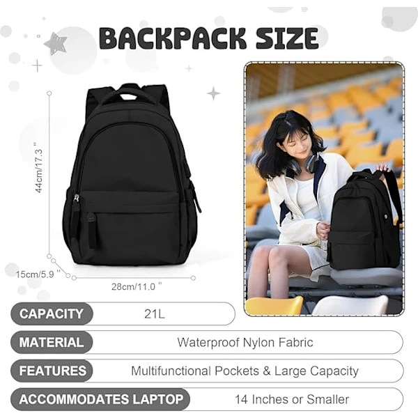 Rucsac/ghiozdan pentru laptop din nylon, cu multiple buzunare si compartiment pentru tableta, bretele captusite si rezistent la apa, Model A2, Negru, 14 inch