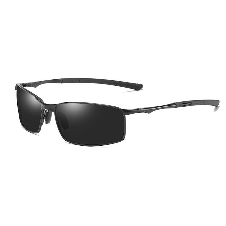 Sunglasses Polarized (559) - for Men, with UV Protection and Metal Frame, Rectangular - Black