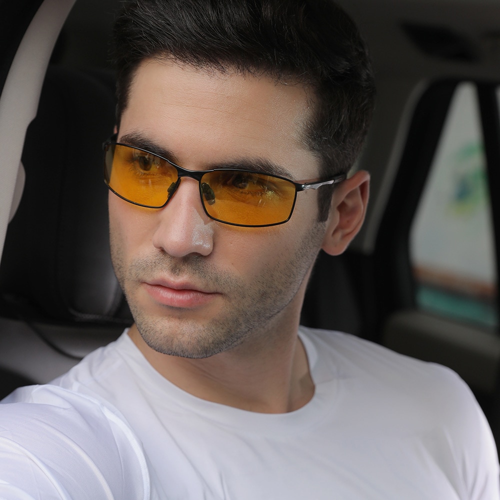Sunglasses Polarized (559) - for Men, with UV Protection and Metal Frame, Rectangular - Black
