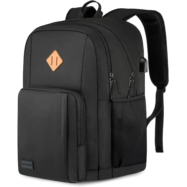 Rucsac Laptop Barbati 15.6" Negru, Impermeabil, cu Port USB