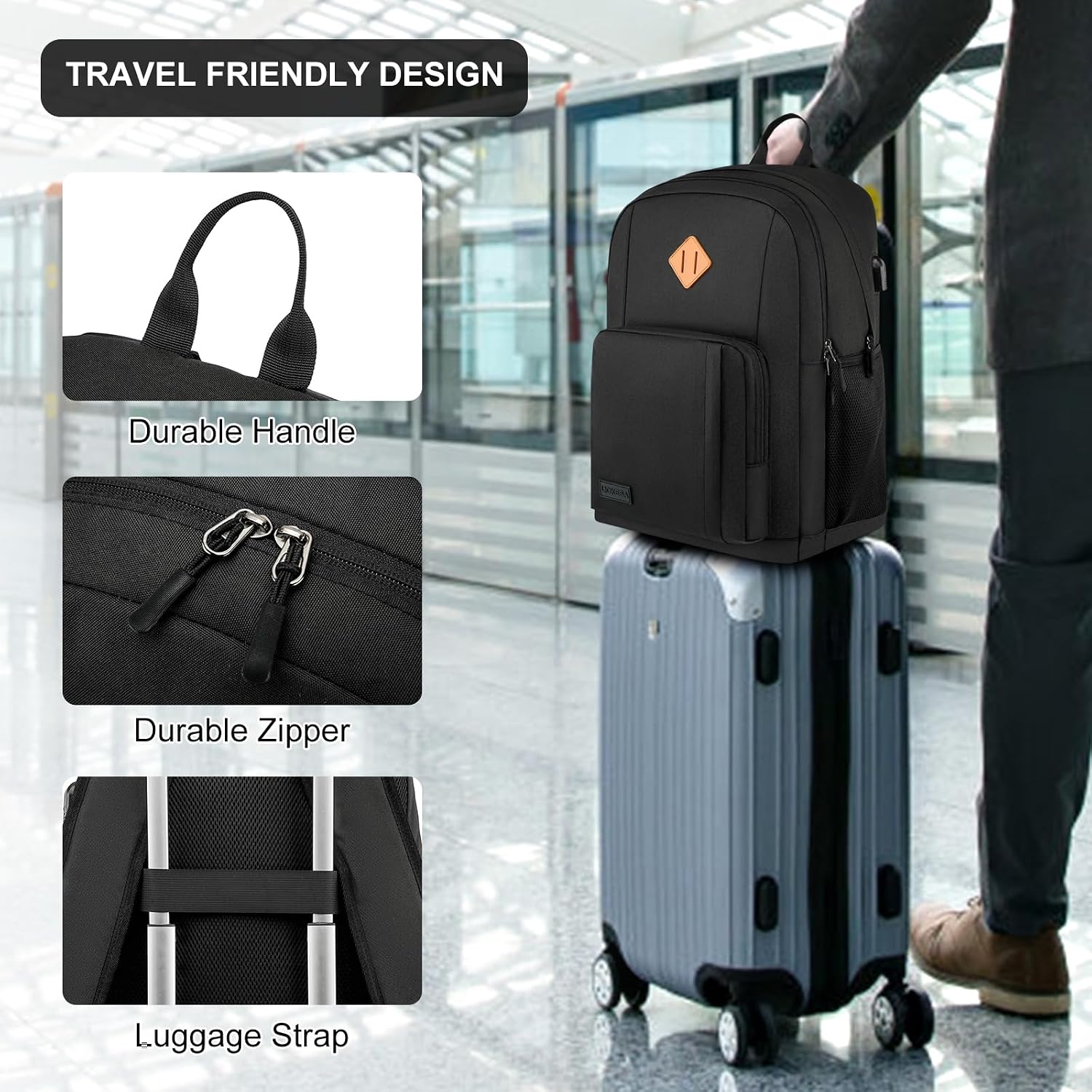 Rucsac Laptop Barbati 15.6" Negru, Impermeabil, cu Port USB