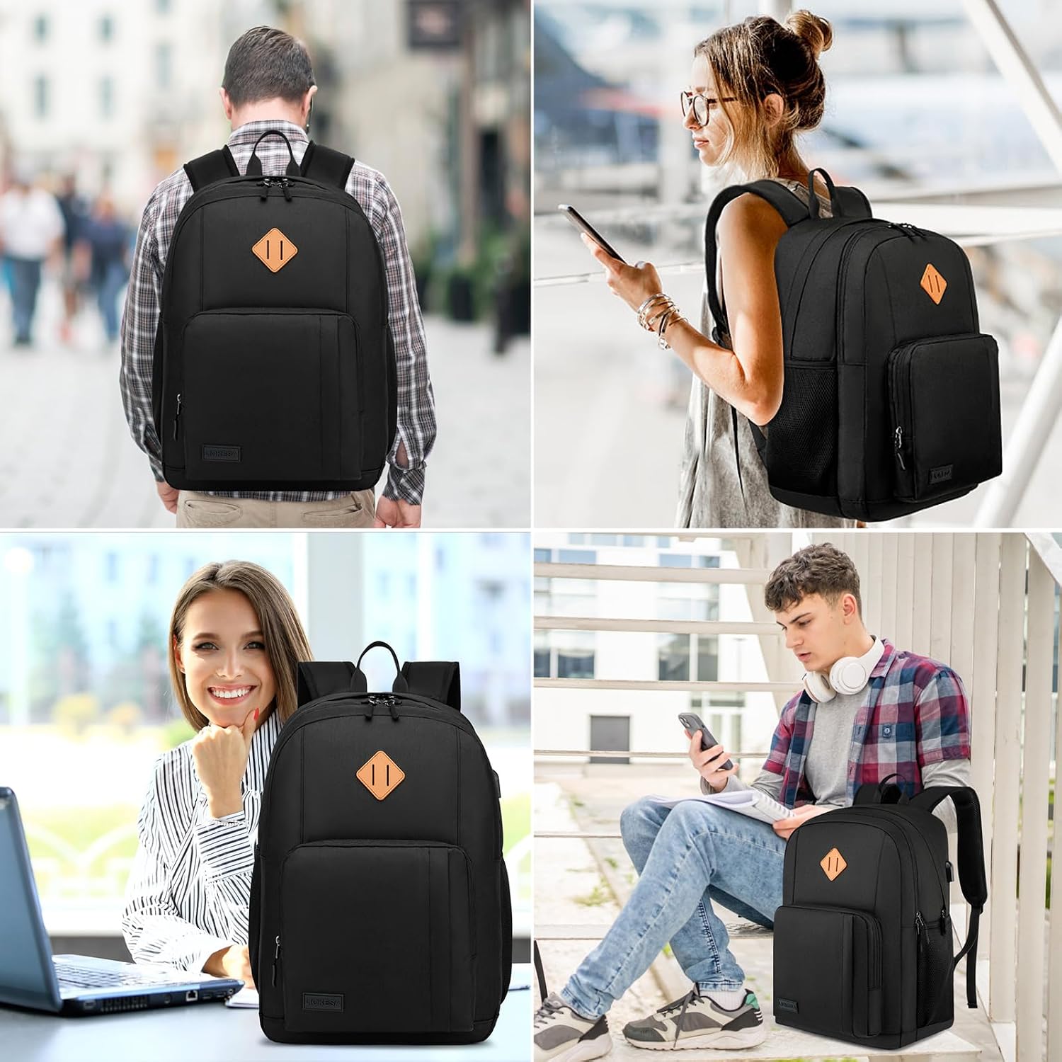 Rucsac Laptop Barbati 15.6" Negru, Impermeabil, cu Port USB