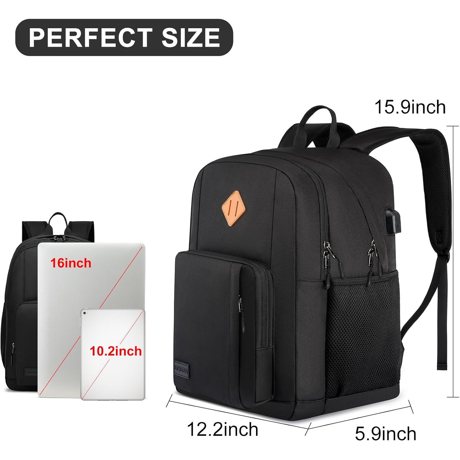 Rucsac Laptop Barbati 15.6" Negru, Impermeabil, cu Port USB