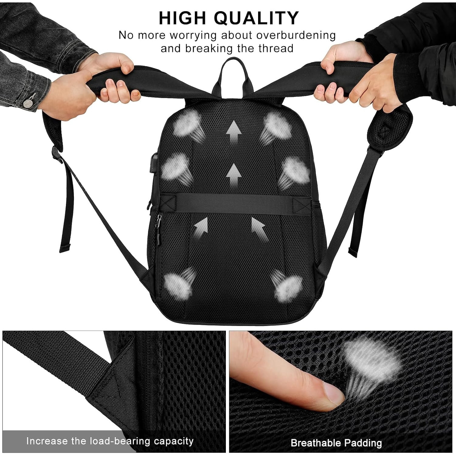 Rucsac Laptop Barbati 15.6" Negru, Impermeabil, cu Port USB