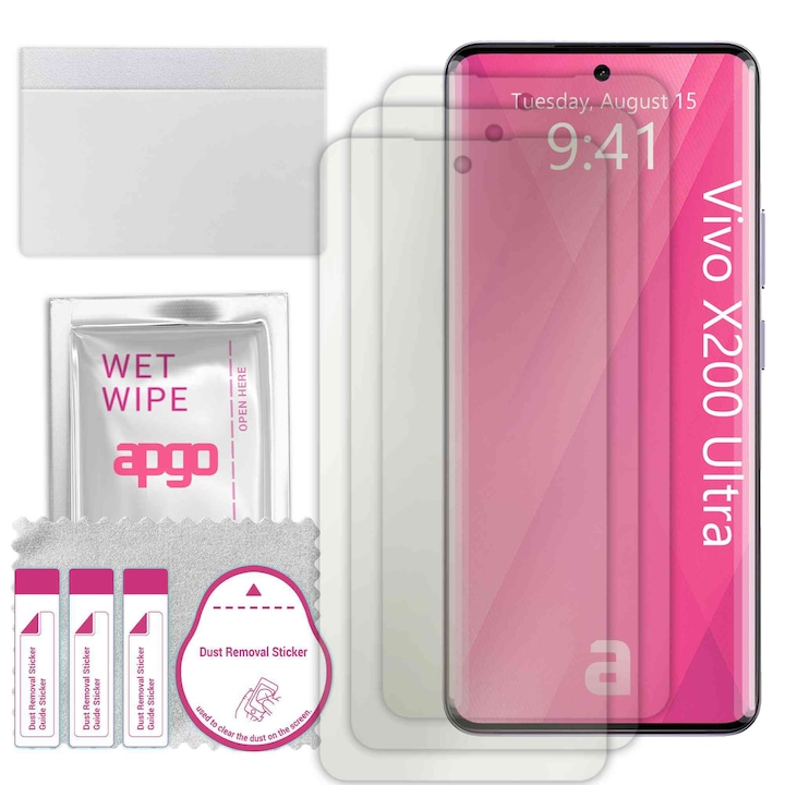 3x folie de protectie MAT MATTE apgo pentru Vivo X200 Ultra – autoadeziva, afisare completa, hidrogel, anti-zgarieturi, full glue, 5D