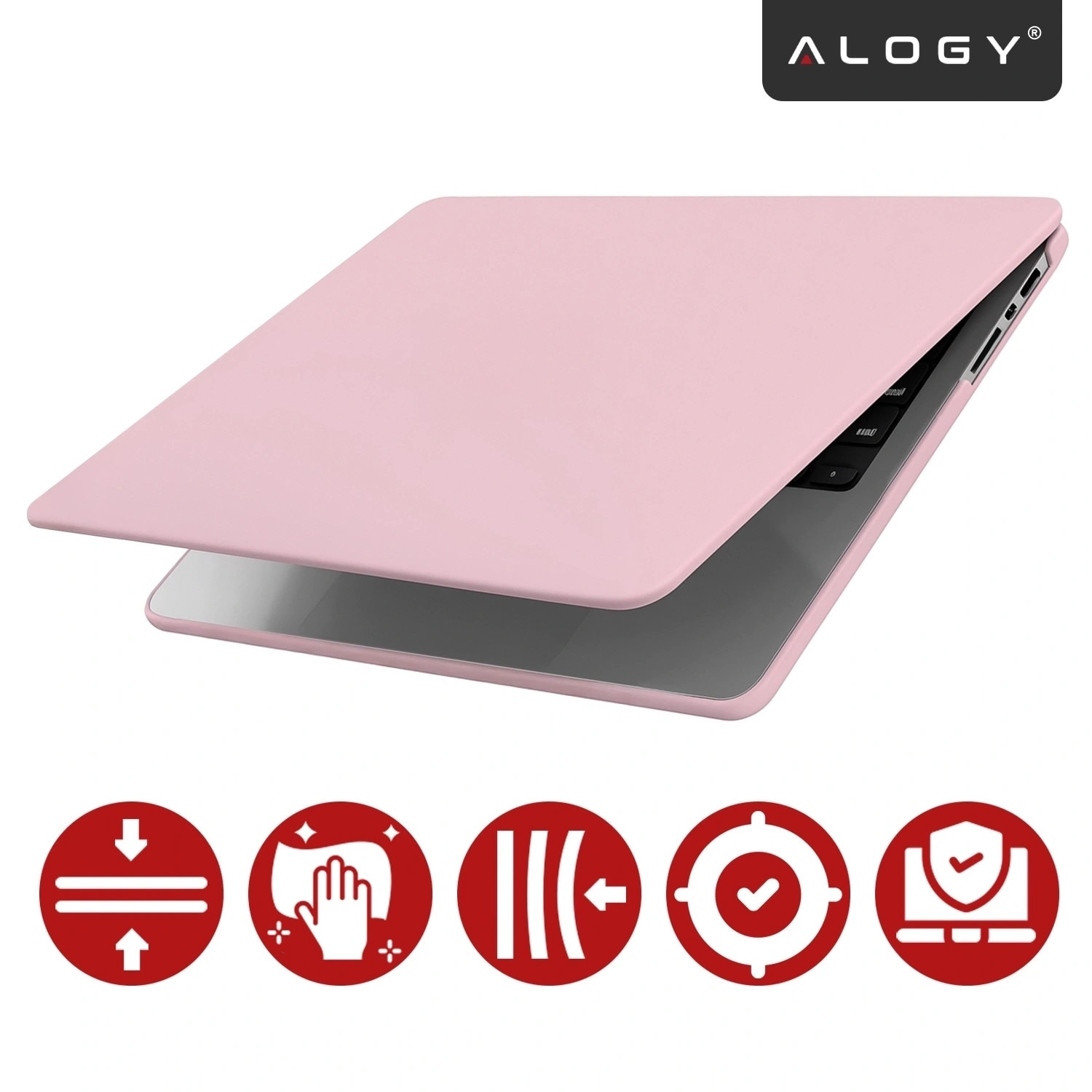Etui Alogy AirGuard pentru MacBook Pro 14" 2021-2024, mat roz, ultracompact, rezistent la zgarieturi, cu ventilatie
