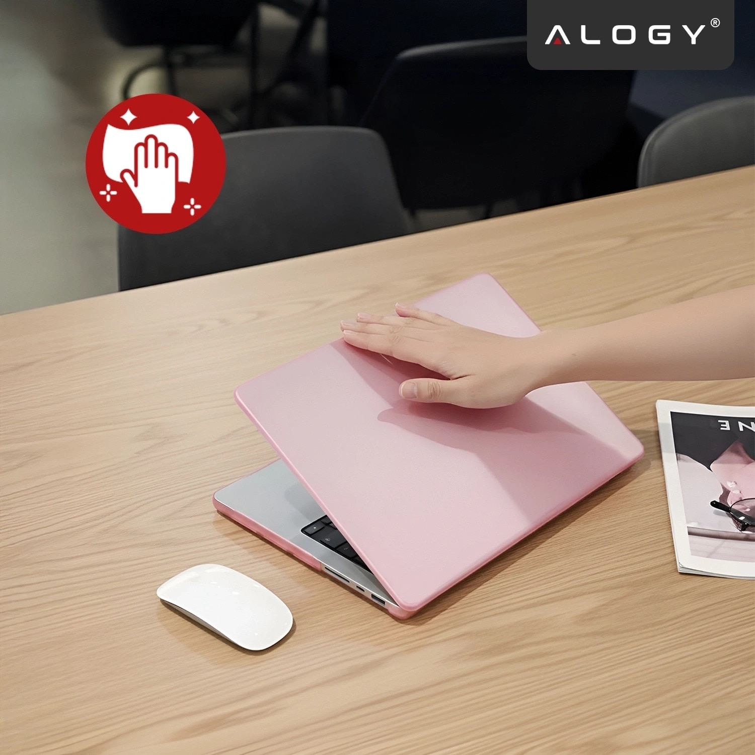 Etui Alogy AirGuard pentru MacBook Pro 14" 2021-2024, mat roz, ultracompact, rezistent la zgarieturi, cu ventilatie