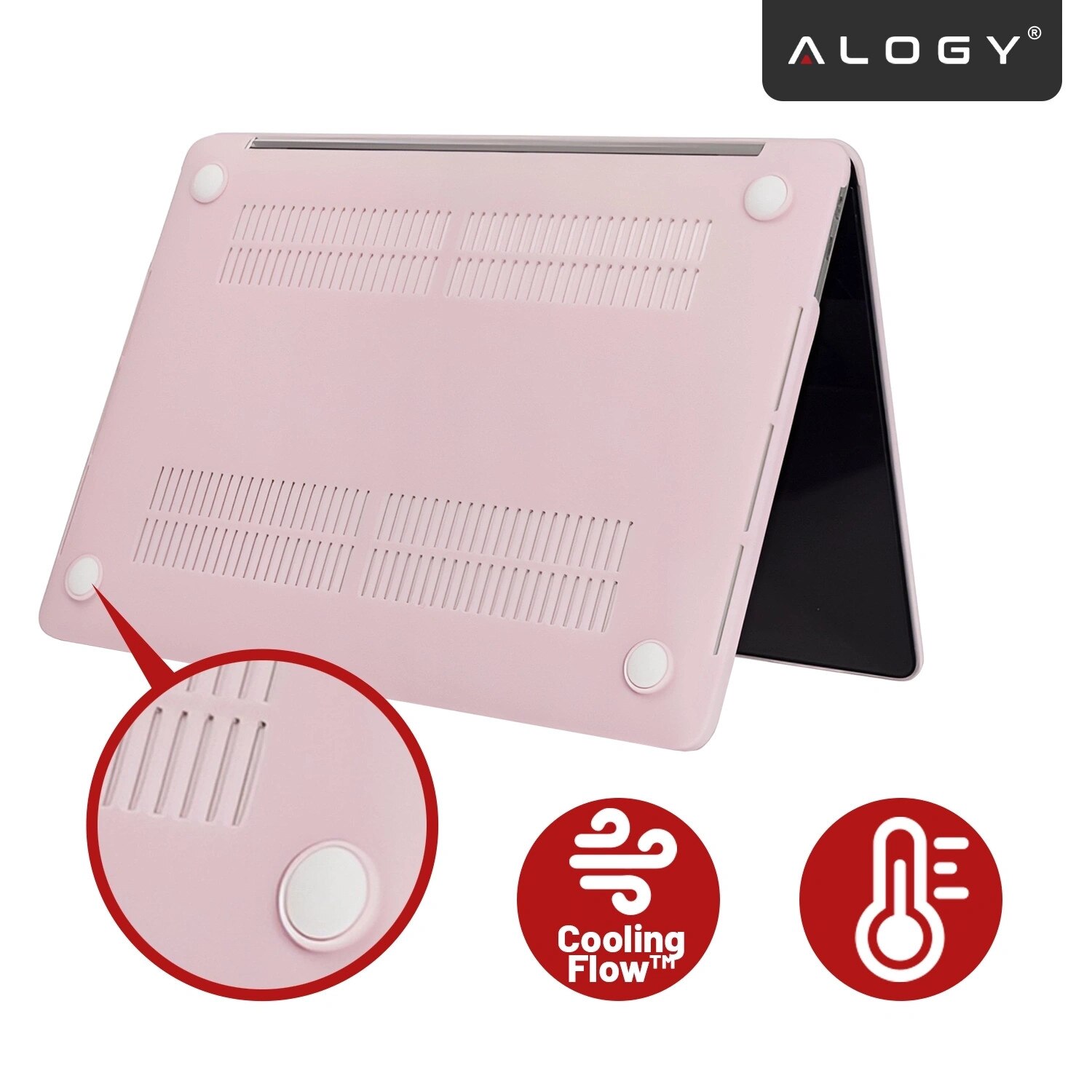 Etui Alogy AirGuard pentru MacBook Pro 14" 2021-2024, mat roz, ultracompact, rezistent la zgarieturi, cu ventilatie