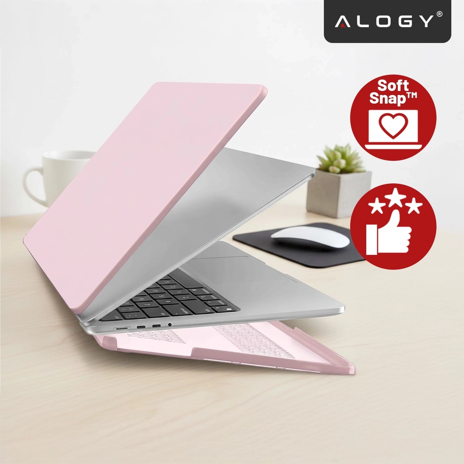 Etui Alogy AirGuard pentru MacBook Pro 14" 2021-2024, mat roz, ultracompact, rezistent la zgarieturi, cu ventilatie