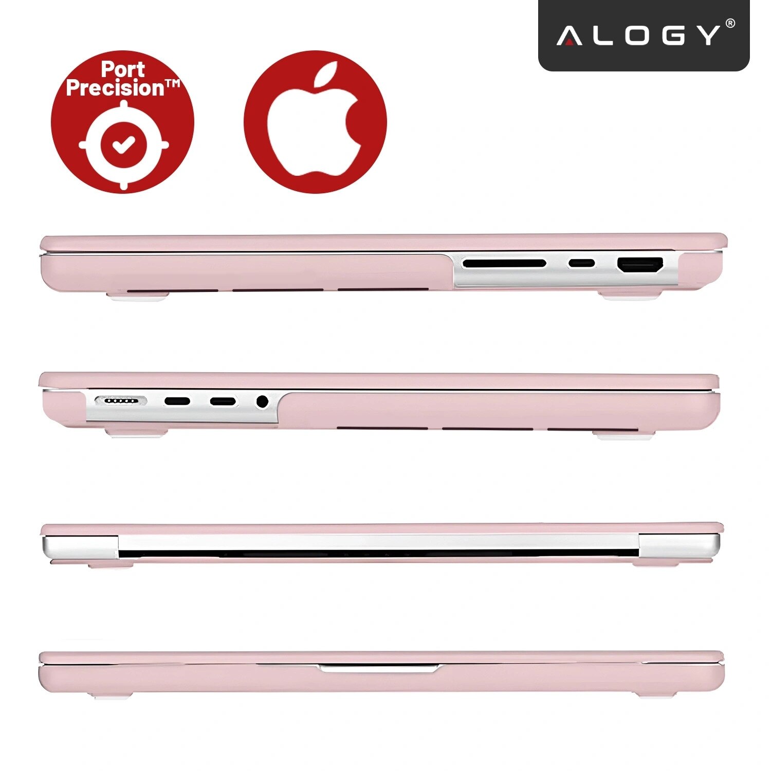 Etui Alogy AirGuard pentru MacBook Pro 14" 2021-2024, mat roz, ultracompact, rezistent la zgarieturi, cu ventilatie
