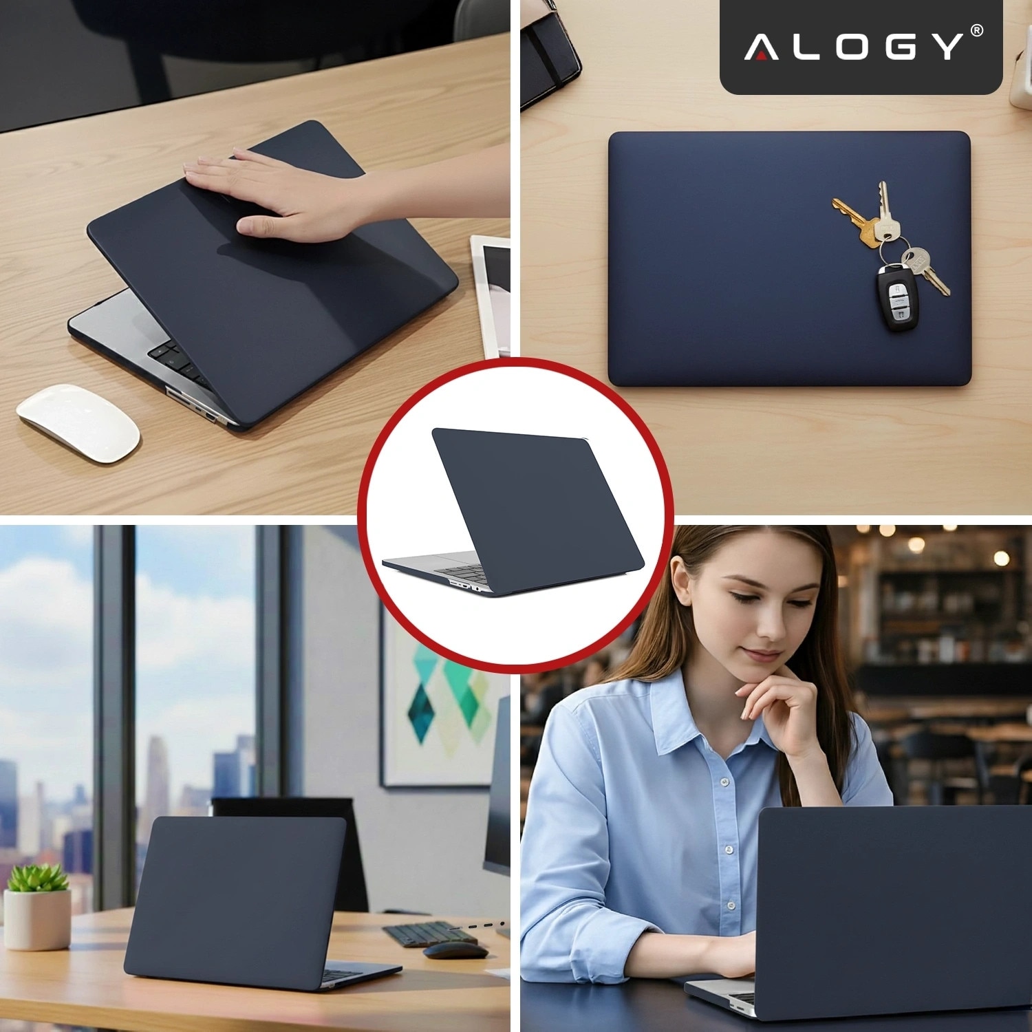 Etui laptop set Alogy AirGuard pentru MacBook Pro 14" (M1/M2/M3/M4) 2021-2024, mat, granat, 275g