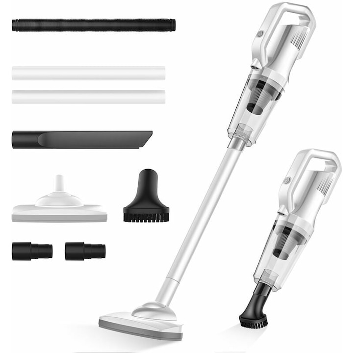Aspirator fara sac stick fara fir 0805BM-BST3068771, 12.000 Pa, baterie 6000 mAh, autonomie 30 min, lumina frontala LED, filtru HEPA, alb
