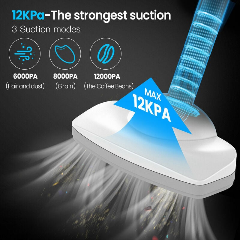 Aspirator fara sac stick fara fir 0805BM-BST3068771, 12.000 Pa, baterie 6000 mAh, autonomie 30 min, lumina frontala LED, filtru HEPA, alb