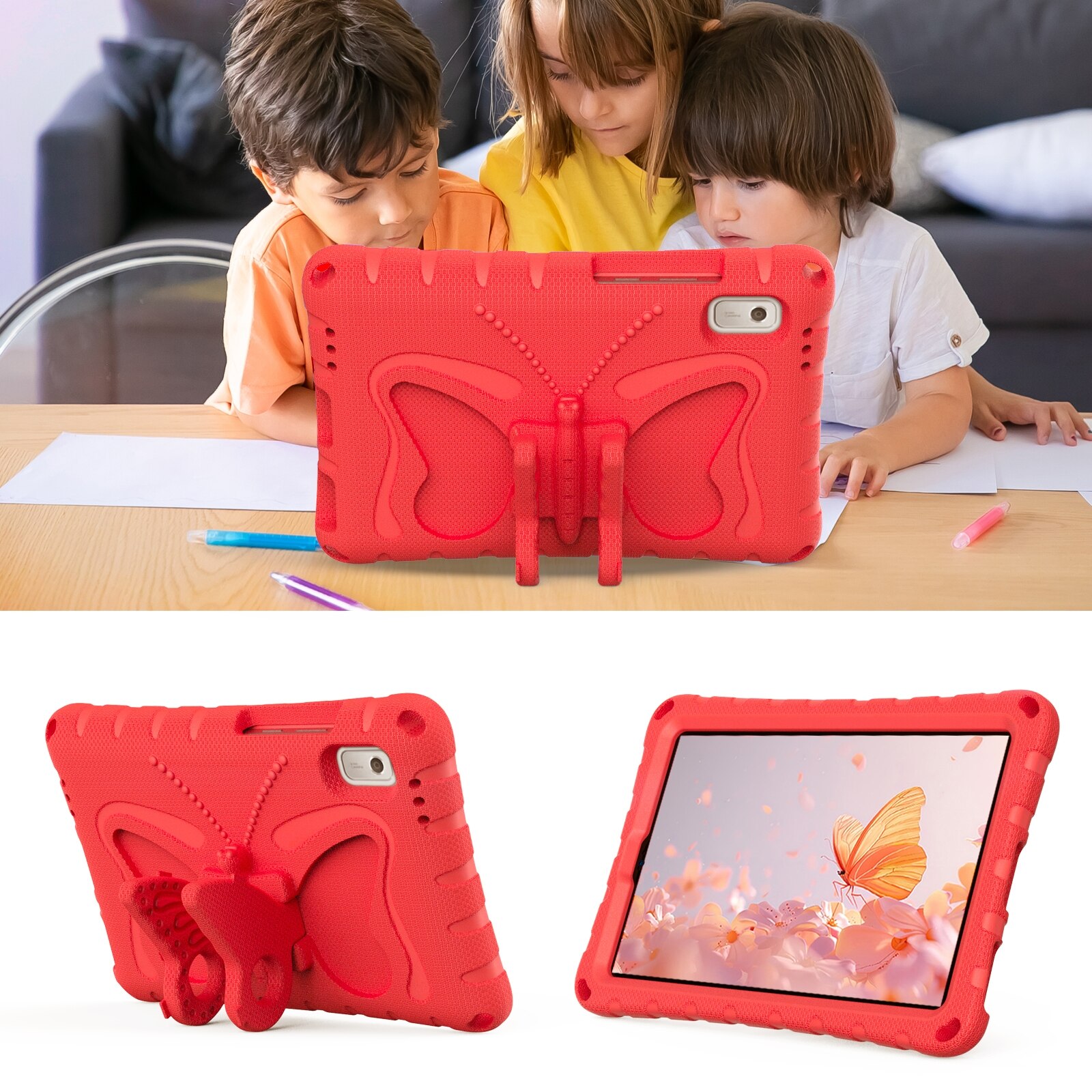 Husa tableta pentru Lenovo Tab M9 TB-310XU 2023, material EVA, design cu suport fluture, protectie anti-soc, rosu