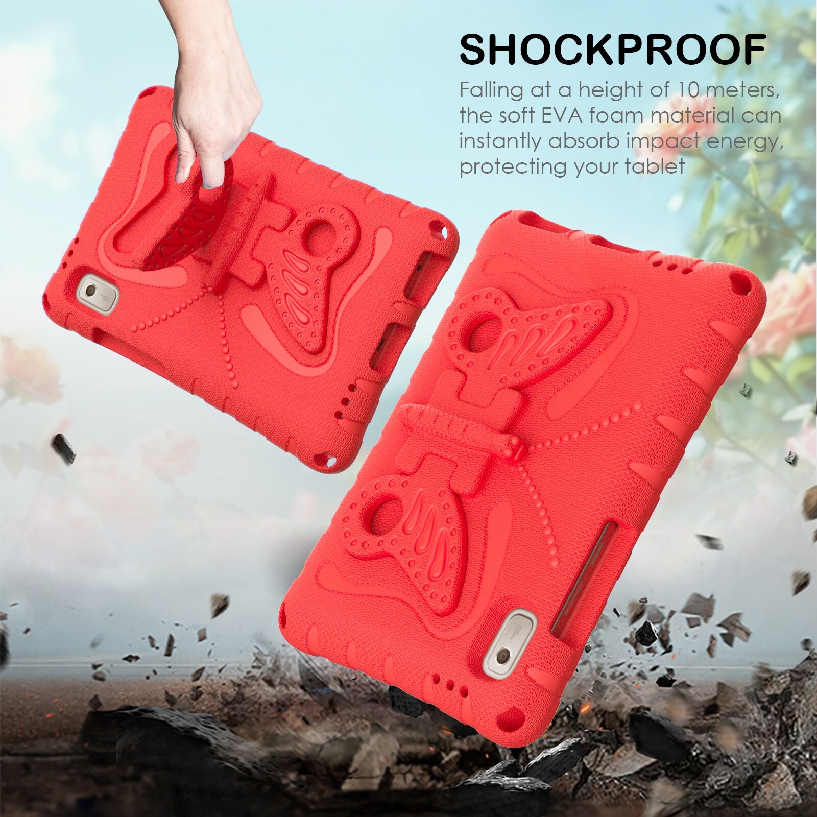 Husa tableta pentru Lenovo Tab M9 TB-310XU 2023, material EVA, design cu suport fluture, protectie anti-soc, rosu