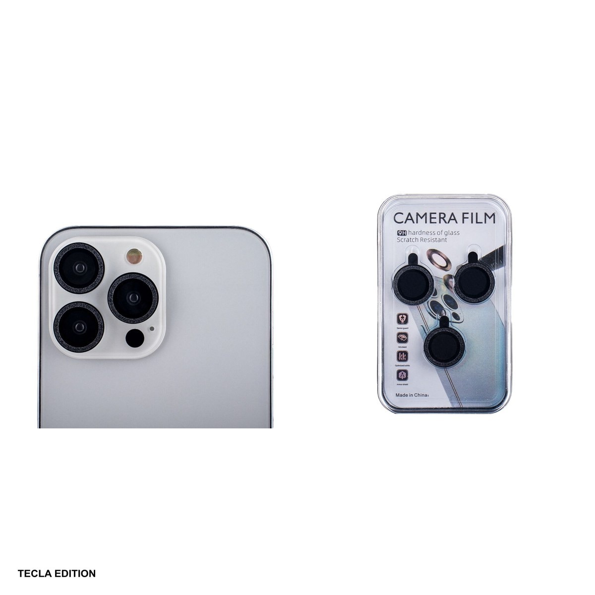Set 3 folii protectie camera, cu margine design negru glitter, pentru Apple iPhone 13 Pro
