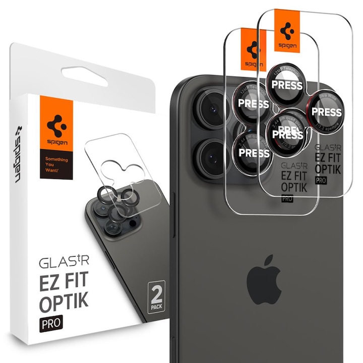 Folie Camera pentru iPhone 17 Pro / 17 Pro Max (set 2) - Spigen Glas.tR Optik EZ Fit Pro - Black