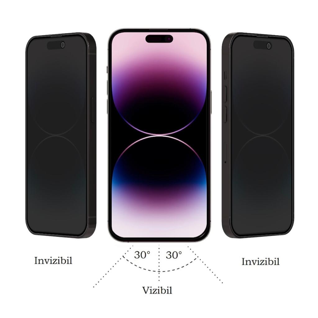 Folie Protectie Privacy Sticla securizata Mkpshield, compatibila iPhone 13/13 Pro/14, Full Glue, Ultra HD