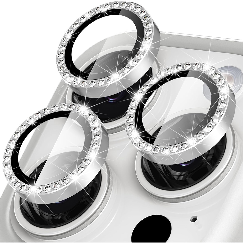 Folie Protectie Camera Foto, G-Tech Silver Diamond Lens, Compatibila cu Apple iPhone 15 Pro / iPhone 15 Pro Max, Sticla Securizata, detalii stralucitoare, Atasare Usoara, Transparenta