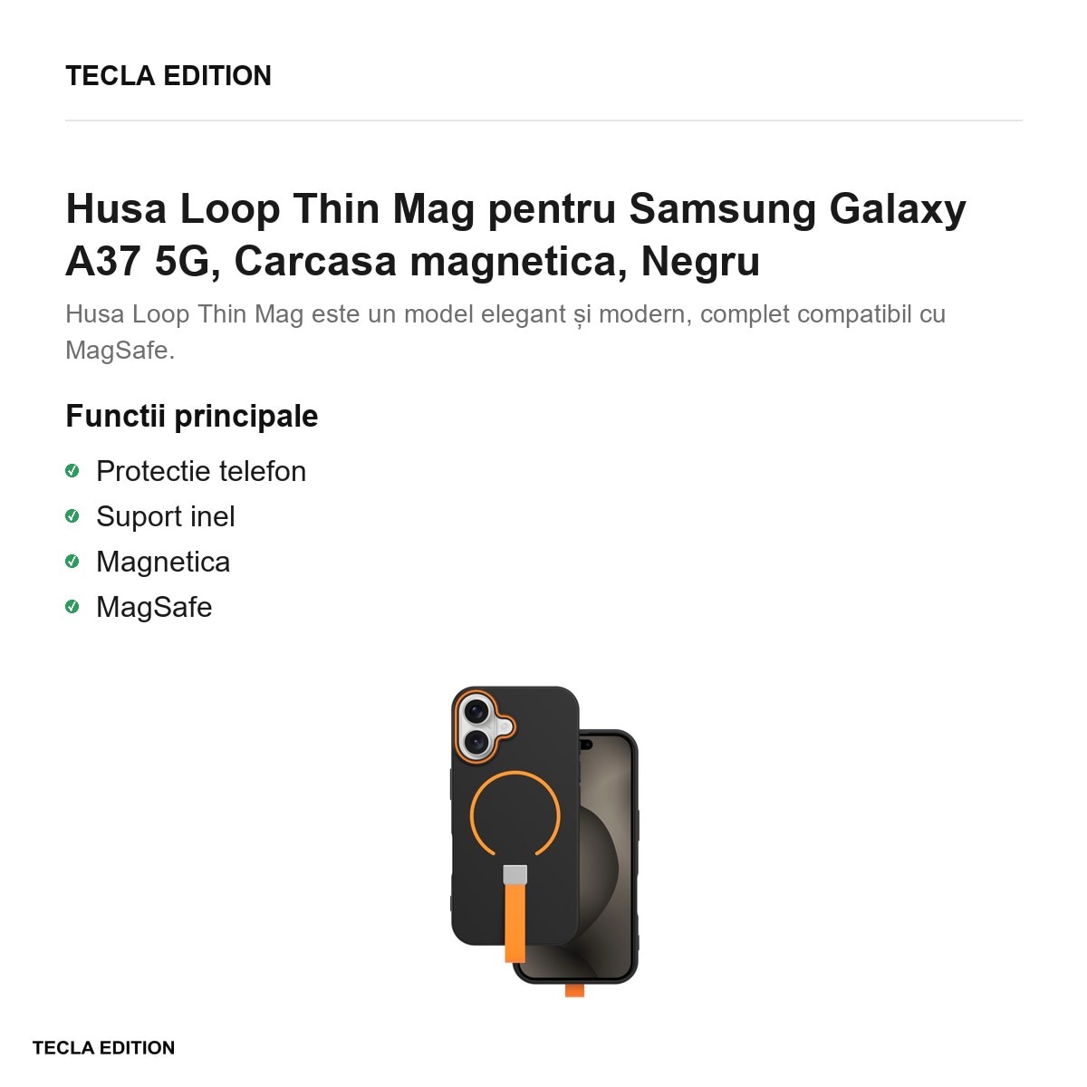 Husa Loop Thin Mag pentru Samsung Galaxy A37 5G, Carcasa magnetica, Negru