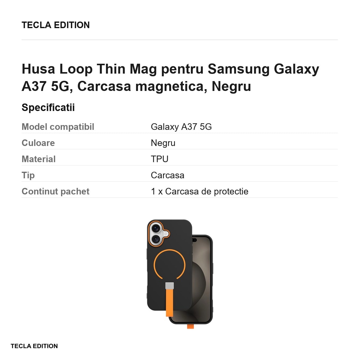 Husa Loop Thin Mag pentru Samsung Galaxy A37 5G, Carcasa magnetica, Negru