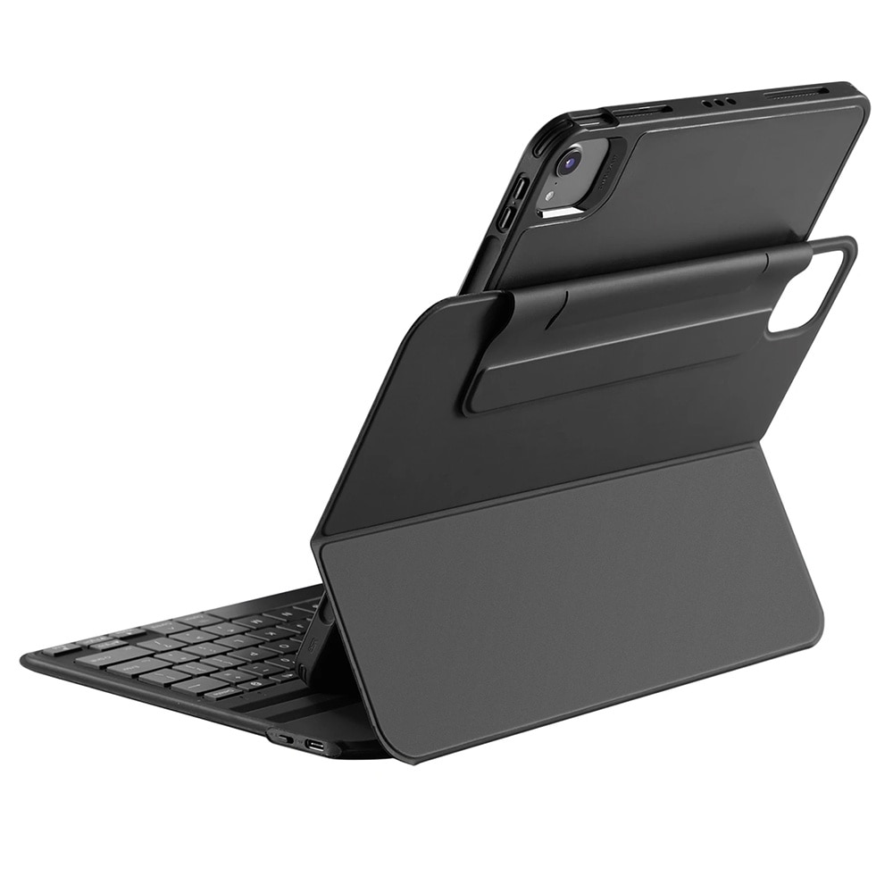 Husa cu tastatura si suport magnetic pen pentru iPad 10 2022, 10.9 inch, Protectie fata-spate, Magnetizata, Suprafata mata, Anti-amprenta, Tastatura RGB, Wireless, Detasabila, Functie Stand, Anti-soc, Piele Ecologica, Negru