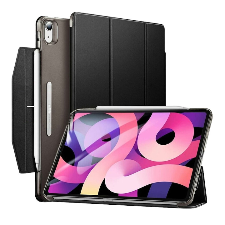 Husa tableta din piele pentru Apple iPad Air 4 2020, Air 5 2022, Protectie Completa, Functie de Stand, Optim Technology, Negru