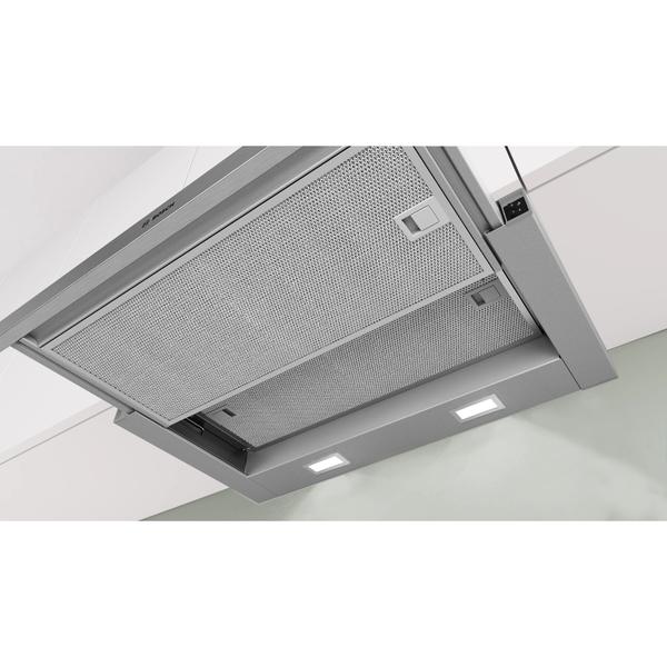 BOSCH Hota incorporabila telescopica Bosch DFM064W55, Putere de absorbtie 394 mc/h, Iluminare LED, 1 motor, Control mecanic, Clasa C, 60 cm, Argintiu