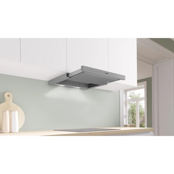 BOSCH Hota incorporabila telescopica Bosch DFM064W55, Putere de absorbtie 394 mc/h, Iluminare LED, 1 motor, Control mecanic, Clasa C, 60 cm, Argintiu