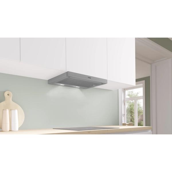 BOSCH Hota incorporabila telescopica Bosch DFM064W55, Putere de absorbtie 394 mc/h, Iluminare LED, 1 motor, Control mecanic, Clasa C, 60 cm, Argintiu