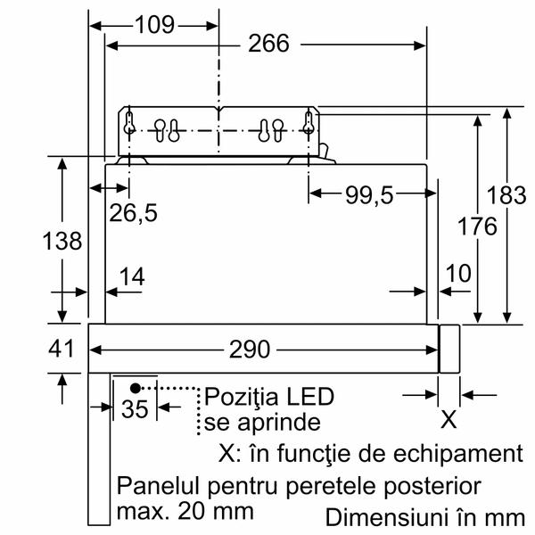 BOSCH Hota incorporabila telescopica Bosch DFM064W55, Putere de absorbtie 394 mc/h, Iluminare LED, 1 motor, Control mecanic, Clasa C, 60 cm, Argintiu