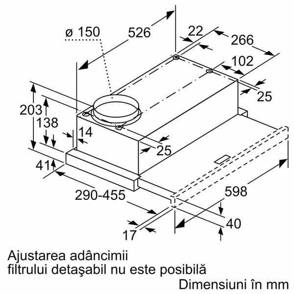 BOSCH Hota incorporabila telescopica Bosch DFM064W55, Putere de absorbtie 394 mc/h, Iluminare LED, 1 motor, Control mecanic, Clasa C, 60 cm, Argintiu