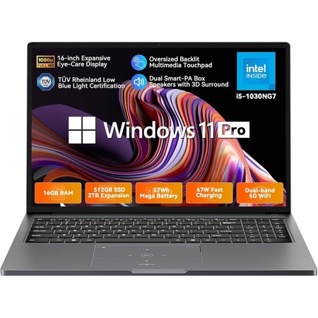 Laptop Blackview Acebook 12, Intel® Core™ i5-1030NG7, 16GB+512GB, Windows 11 Pro, 16" FHD+, 3.6GHz, HDMI 2.0, Bluetooth, USB 3.0, Senzor de amprenta, WLAN 5G, Gri