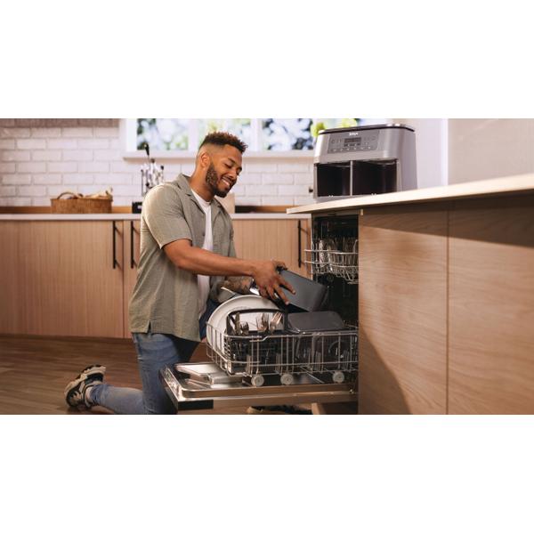 Friteuza cu aer cald Ninja Airfryer Foodi Pro DualZone DZ300, 2400W, 7.6L, 6 functii de gatit, 2 cosuri de 3.8L, functie Max Crisp, functie deshidratare, panou digital, temperatura maxima 240 grade, cosuri si placi cu invelis ceramic (Gri)