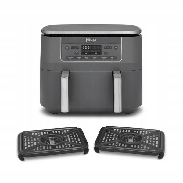 Friteuza cu aer cald Ninja Airfryer Foodi Pro DualZone DZ300, 2400W, 7.6L, 6 functii de gatit, 2 cosuri de 3.8L, functie Max Crisp, functie deshidratare, panou digital, temperatura maxima 240 grade, cosuri si placi cu invelis ceramic (Gri)