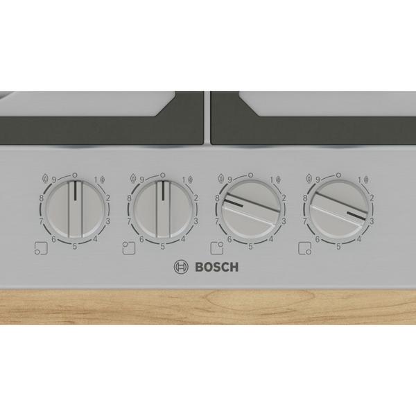 Plita pe Gaz Bosch Serie 6 PCH6A5I90, 582 mm, 4 Arzatoare, FlameSelect, Gratare Fonta, Otel Inoxidabil, Siguranta Gaz (Argintiu)