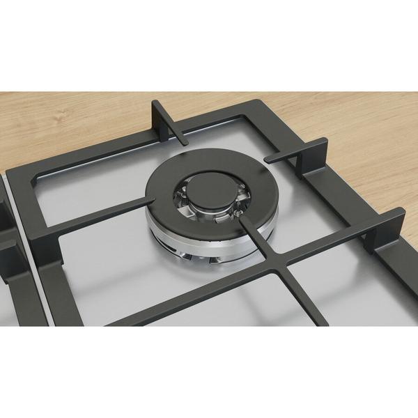 Plita pe Gaz Bosch Serie 6 PCH6A5I90, 582 mm, 4 Arzatoare, FlameSelect, Gratare Fonta, Otel Inoxidabil, Siguranta Gaz (Argintiu)