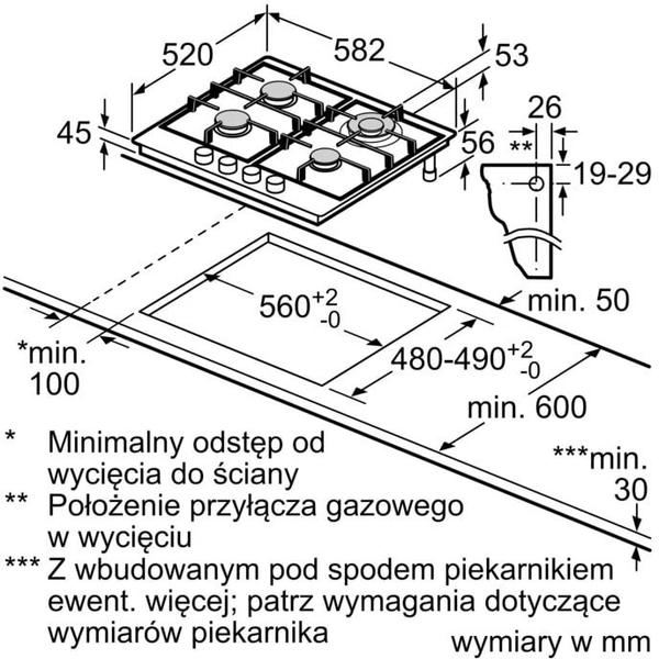 Plita pe Gaz Bosch Serie 6 PCH6A5I90, 582 mm, 4 Arzatoare, FlameSelect, Gratare Fonta, Otel Inoxidabil, Siguranta Gaz (Argintiu)