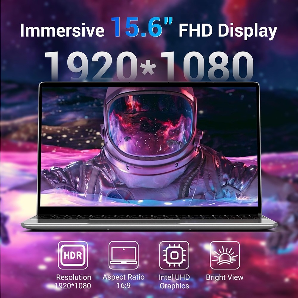 Laptop 15.6" cu procesor Intel Alder Lake N95, 16GB RAM, 512GB SSD, 1920*1080 FHD, Windows 11 Pro, Intel® UHD Graphics 600, 5GHz Wifi, 5000mAh, Argintiu