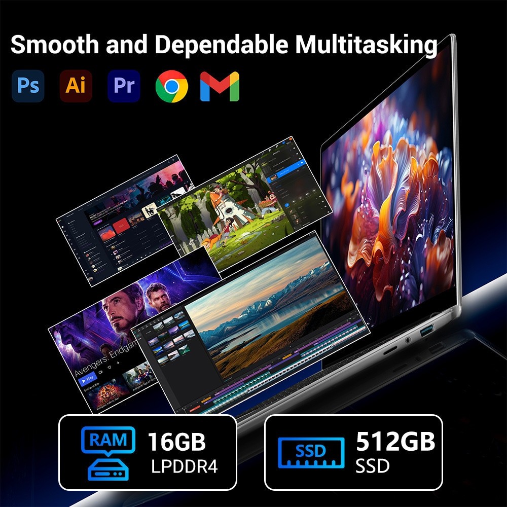 Laptop 15.6" cu procesor Intel Alder Lake N95, 16GB RAM, 512GB SSD, 1920*1080 FHD, Windows 11 Pro, Intel® UHD Graphics 600, 5GHz Wifi, 5000mAh, Argintiu