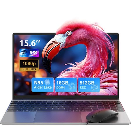 Laptop 15.6" cu procesor Intel Alder Lake N95, 16GB RAM, 512GB SSD, 1920*1080 FHD, Windows 11 Pro, Intel® UHD Graphics 600, 5GHz Wifi, 5000mAh, Argintiu