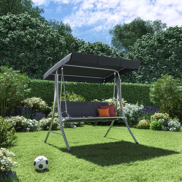 Balansoar gradina ADEO, pentru 3 persoane, otel/textil, 202 x 118 x 157.5 cm, Gri