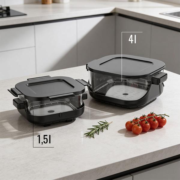 Friteuza cu aer cald Teesa TSA8090, 1500 W, 4L+1.5L (Negru/Argintiu)