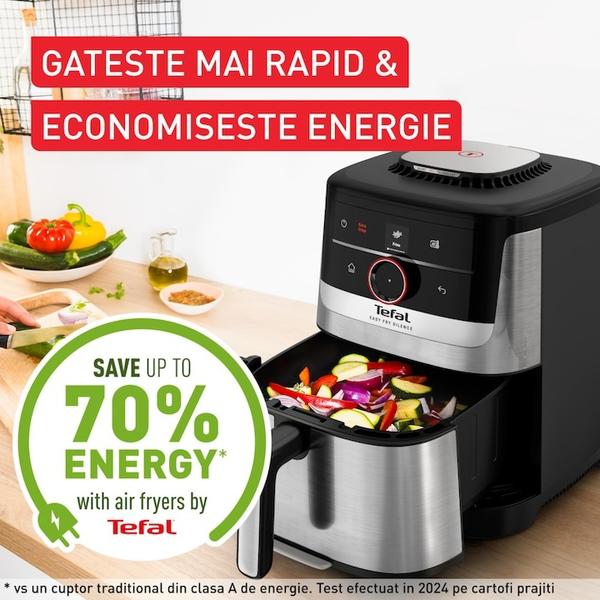 Friteuza cu aer cald Tefal Easy Fry Silence EY572DE1, 1670 W, 5l, 11 programe, pana la 220°C, afisaj digital, functie mentinere cald (Argintiu/Negru)
