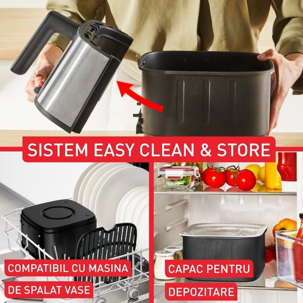 Friteuza cu aer cald Tefal Easy Fry Silence EY572DE1, 1670 W, 5l, 11 programe, pana la 220°C, afisaj digital, functie mentinere cald (Argintiu/Negru)