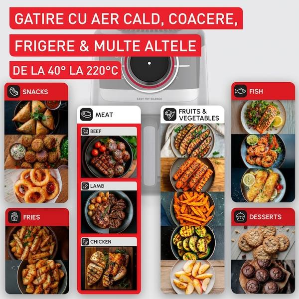 Friteuza cu aer cald Tefal Easy Fry Silence EY572DE1, 1670 W, 5l, 11 programe, pana la 220°C, afisaj digital, functie mentinere cald (Argintiu/Negru)